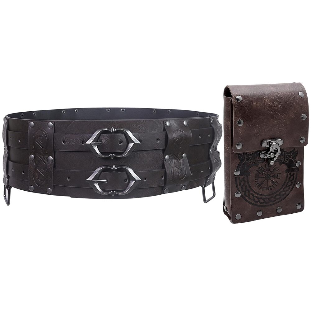 6088 Adult Medieval Girdle Viking Costume Double Belt Pouch 2 Pcs Pirate